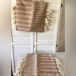Magnolia Home 2 Pillow Covers 18x18 Joanna Gaines Tan/Red Tassel Wool Blend